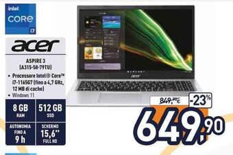 Unieuro acer Aspire 3 (A315-58-79TU) offerta