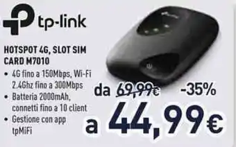 Unieuro tp-link Hotspot 4G, Slot Sim Card M7010 offerta