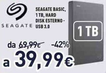 Unieuro Seagate Basic, 1 TB, Hard Disk Esterno - USB 3.0 offerta