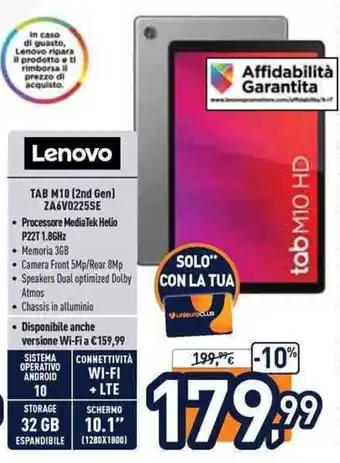 Unieuro Lenovo Tab M10 (2nd Gen) ZA6V0225SE offerta