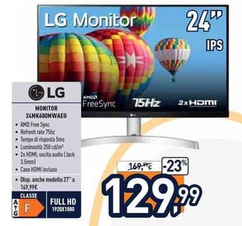 Unieuro LG Monitor 24MK600MWAEU offerta