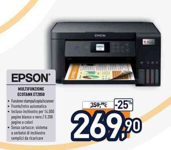 Unieuro Epson Multifunzione Ecotank ET2850 offerta
