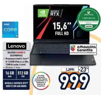 Unieuro Lenovo IdeaPad Gaming 3 (82S900PAIX) offerta