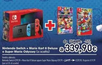 Unieuro Nintendo Switch + Mario Kart 8 Deluxe o Super Mario Odyssey offerta