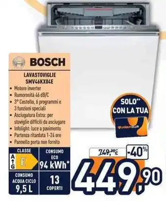 Unieuro Bosch Lavastoviglie SMV46KX04E offerta