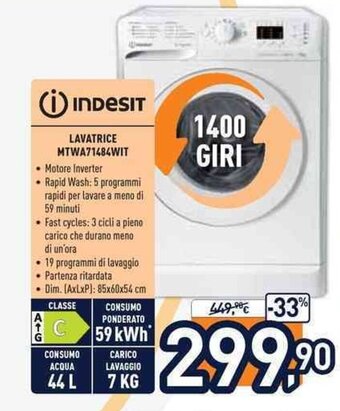 Unieuro Indesit Lavatrice MTWA71484WIT offerta