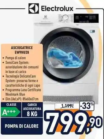 Unieuro Electrolux Asciugatrice EW9HU28 offerta