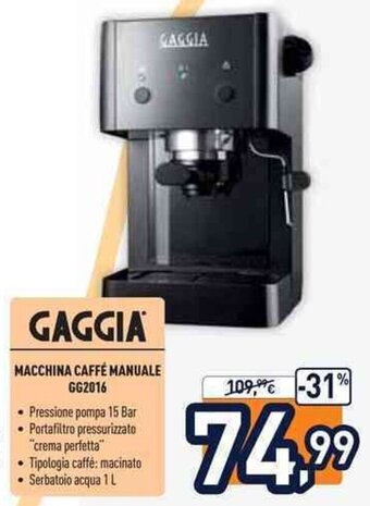 Unieuro Gaggia Macchina Caffè Manuale GG2016 offerta