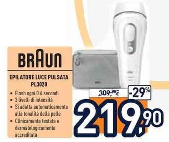 Unieuro Braun Epilatore Luce Pulsata PL3020 offerta