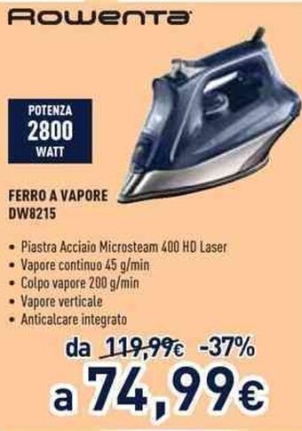 Unieuro Rowenta Ferro a Vapore DW8215 offerta