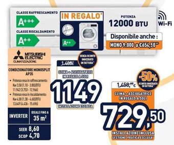 Unieuro Mitsubishi Electric Condizionatore Monosplit AP35 offerta