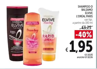 Spazio Conad L'Oreal Paris Elvive Shampoo o Balsamo 180ml offerta