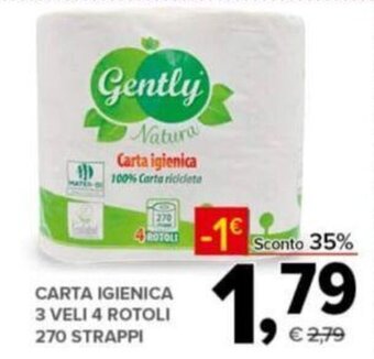 Todis Gently Carta Igienica 3 Veli 4 rotoli 270 strappi offerta