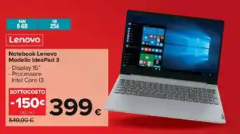 Carrefour Iper Lenovo Notebook Modello IdeaPad 3 15" offerta