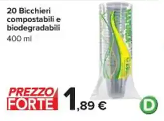 Carrefour Iper 20 Bicchieri compostabili e biodegradabili 400 ml offerta