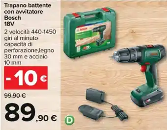 Carrefour Iper Bosch Trapano battente con avvitatore 18V 30 mm e 10 mm offerta