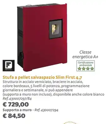 Bricocenter Stufa a pellet salvaspazio Slim First 4,7 offerta
