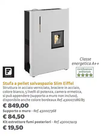 Bricocenter Stufa a pellet salvaspazio Slim Eiffel offerta