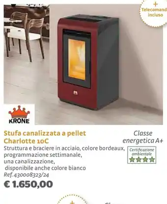 Bricocenter Stufa canalizzata a pellet Charlotte 10C offerta