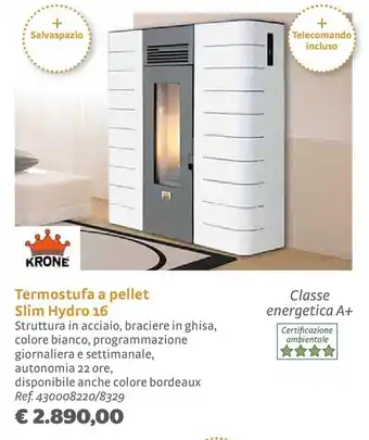 Bricocenter Termostufa a pellet Slim Hydro 16 offerta