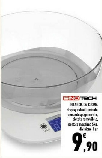 Conad Sino Tech Bilancia Da Cucina Display Retroilluminato Con Autospegnimento, Ciotola Removibile, Portata Massima 5 Kg Divisione offerta