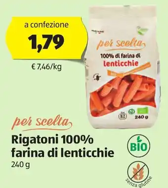 ALDI per scelta Rigatoni 100% farina di lenticchie 240 g offerta