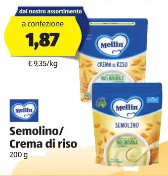 ALDI Mellin Semolino/Crema di riso 200 g offerta