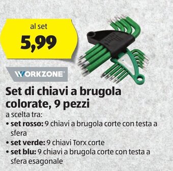 ALDI Workzone Set di chiavi a brugola colorate, 9 pezzi offerta