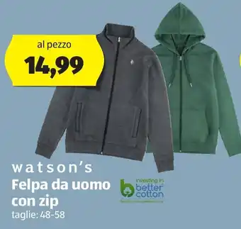 ALDI watson's Felpa da uomo con zip, taglie: 48-58 offerta