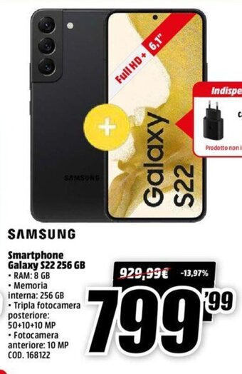 MediaWorld Samsung smartphone Galaxy S22 256 GB offerta