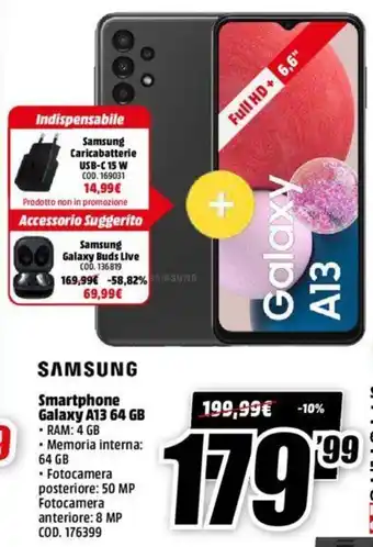 MediaWorld Samsung Smartphone Galaxy A13 64 GB offerta