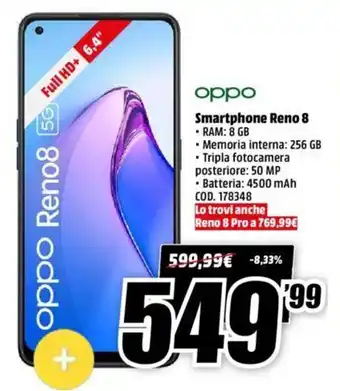 MediaWorld oppo Smartphone Reno 8 offerta