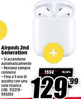 MediaWorld Airpods 2nd Generation offerta