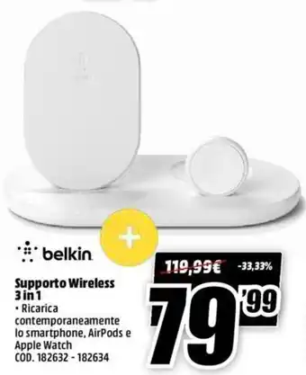 MediaWorld belkin Supporto Wireless 3 in 1 offerta