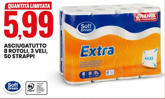 Eurospin Soft Dream Asciugatutto 8 Rotoli, 3 veli, 50 strappi offerta