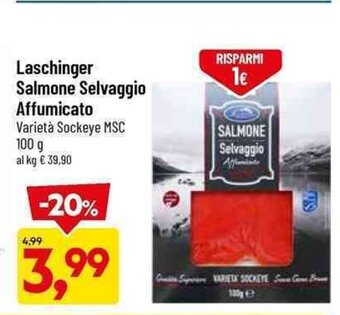 DPiù Laschinger Salmone Selvaggio Affumicato Varieta Sockeye MSC 100 g offerta