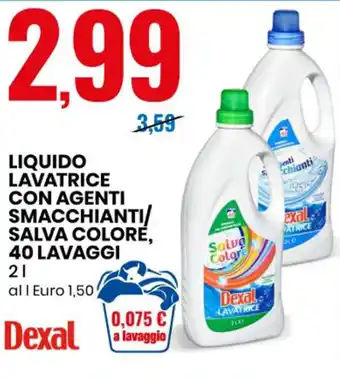 Eurospin Dexal Liquido Lavatrice con Agenti Smacchianti/Salve Colore, 40 lavaggi 2 l offerta