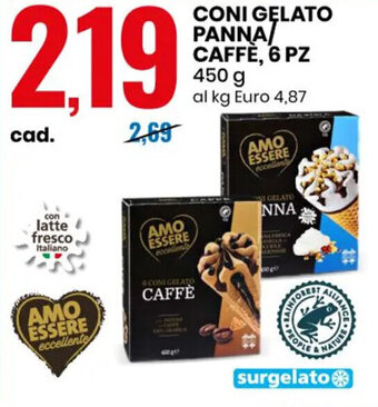 Eurospin Coni Gelato Panna/Caffè, 6 pz 450 g offerta