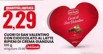 Eurospin Dolciando Cuori di San Valentino con Cioccolato Al Latte Ripieni di Crema Gianduia 100 g offerta