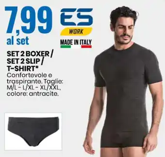 Eurospin ES Work Set 2 Boxer/Set 2 Slip/T-shirt M/L - L/XL - XL/XXL offerta