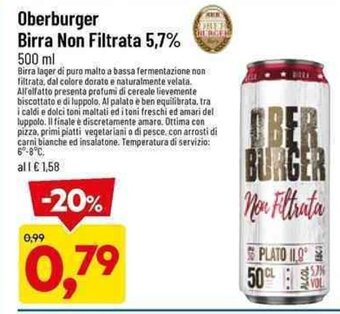 DPiù Oberburger Birra Non Filtrata 5,7% 500 ml offerta
