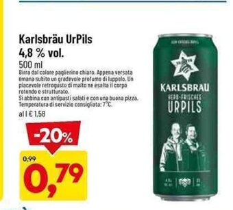 DPiù Karlsbräu UrPils 4,8% vol. 500 ml. offerta