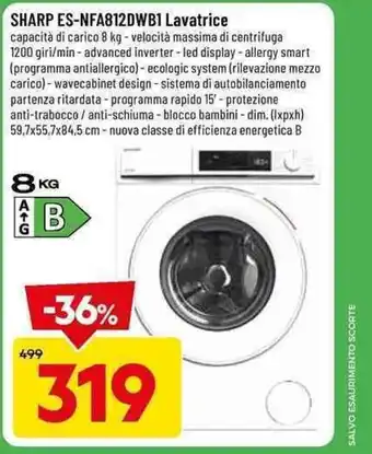 DPiù Sharp ES-NFA812DWB1 Lavatrice 59,7x55,7x84,5 cm offerta