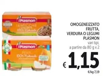 Spazio Conad Plasmon Verdura o Legumi, Omogeneizzato Frutta 80gx2 offerta
