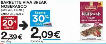 Ipercoop Noberasco Barrette Viva Break 4 x 30 g offerta