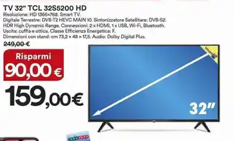 Ipercoop TCL 32S5200 HD TV 32" offerta