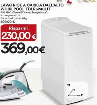 Ipercoop Whirlpool TDLR6240LIT Lavatrice A Carica Dall'Alta 6 kg offerta