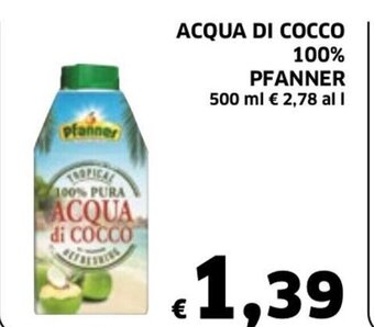 Ecu Discount Acqua Di Cocco 100% Pfanner 500 ml offerta