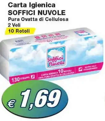 Prix Quality Soffici Nuvole Carta Igienica Pura Ovatta di Cellulosa 2 veli 10 rotoli offerta