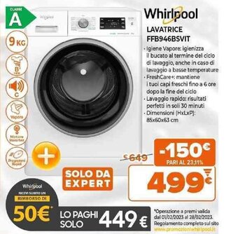 Expert Whirlpool Lavatrice FFB946BSVIT offerta